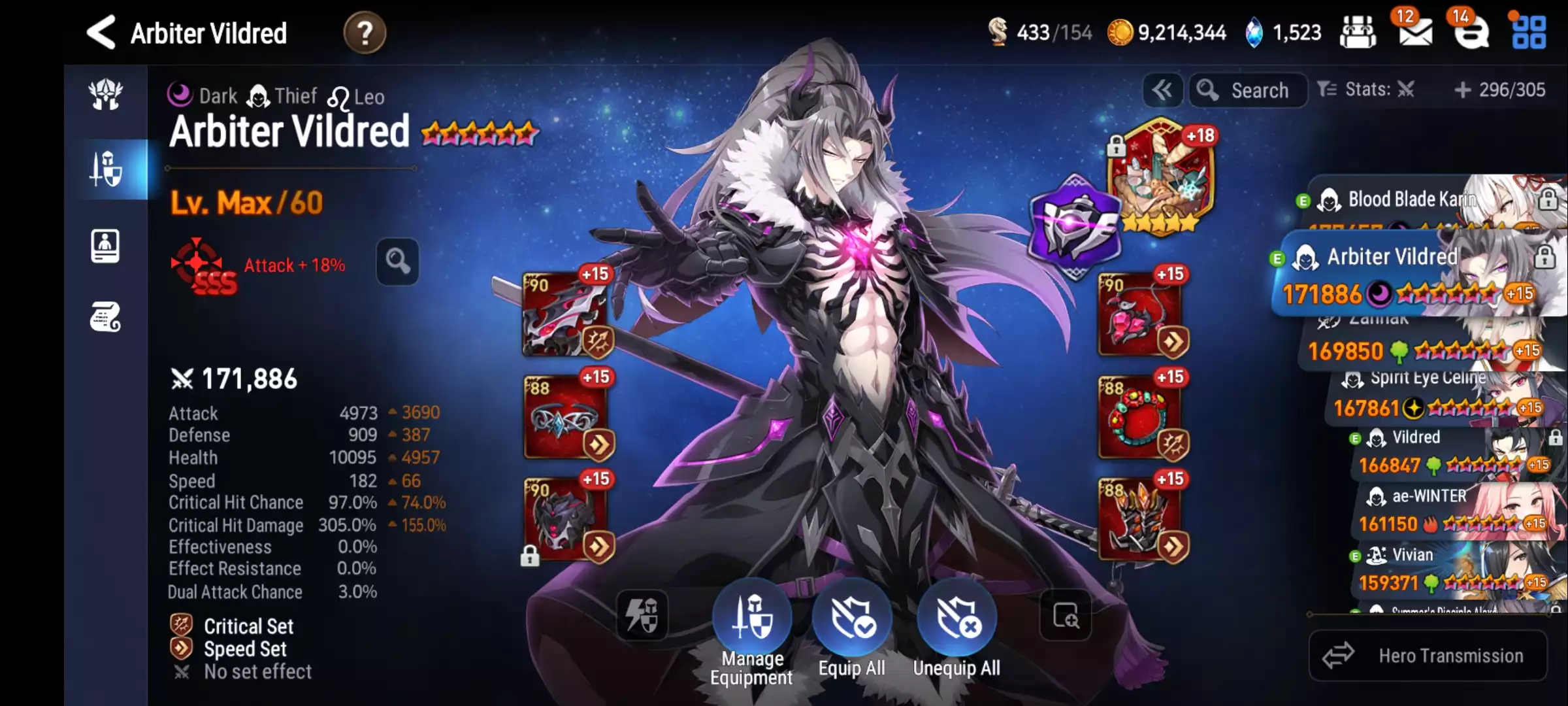 Ảnh 27ml hot meta senya politis atwin Collab limited gần full thiếu vài con trong hình Full overlord Full aespa Full slime Max spd 306 Auto all hunt trừ c13 95 con 6* Tài nguyên nhiều lá, charm đập đồ